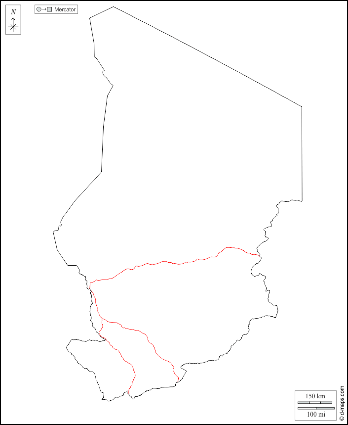 Ciad : d-maps.com: mappa gratuita, mappa muta gratuita, cartina muta gratuita : contorni, strade, bianco