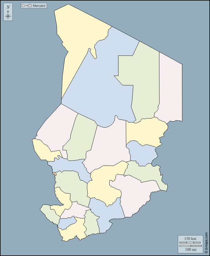 Ciad : d-maps.com: mappa gratuita, mappa muta gratuita, cartina muta gratuita : contorni, regioni, colore