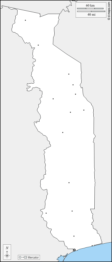 Togo : d-maps.com: free map, free blank map, free outline map, free base map : boundaries, main cities