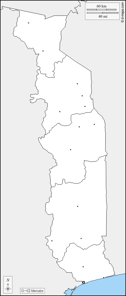 توغو : خريطة مجانية, خريطة خاليه من الفراغ, خريطة الخطوط العريضة, خريطة القاعدة الحرة
 : حدود, مناطق, المدن الرئيسية