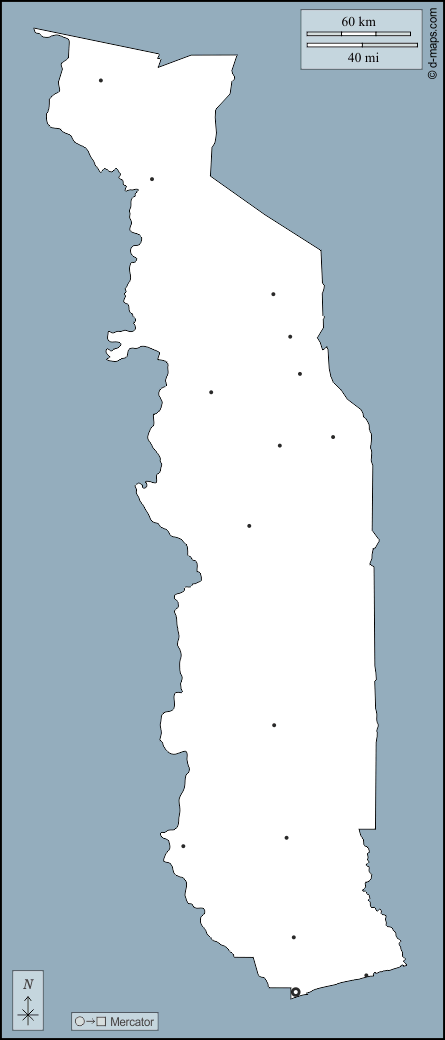 Togo : d-maps.com: mappa gratuita, mappa muta gratuita, cartina muta gratuita : contorni, principali città