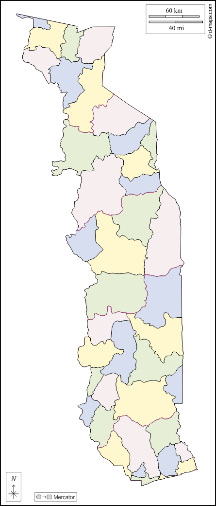 توغو : خريطة مجانية, خريطة خاليه من الفراغ, خريطة الخطوط العريضة, خريطة القاعدة الحرة
 : الخطوط العريضة, محافظات, اللون, أبيض