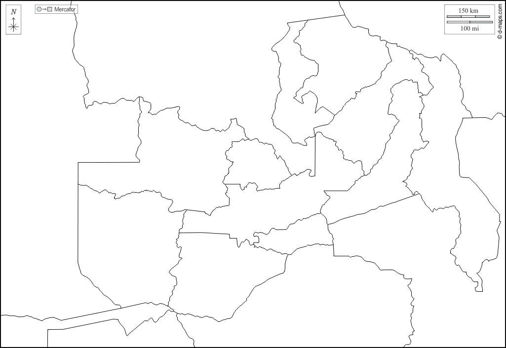 Zambia : d-maps.com: mappa gratuita, mappa muta gratuita, cartina muta gratuita : frontiere, province, bianco
