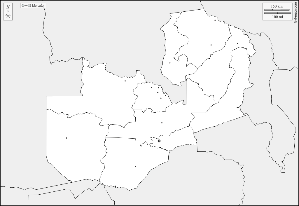 Zambia : d-maps.com: mappa gratuita, mappa muta gratuita, cartina muta gratuita : frontiere, province, principali città