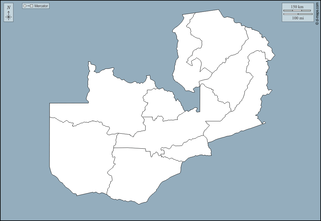 Zâmbia : d-maps.com: mapa livre, mapa em branco livre, mapa livre do esboço, mapa básico livre
 : contornos, províncias