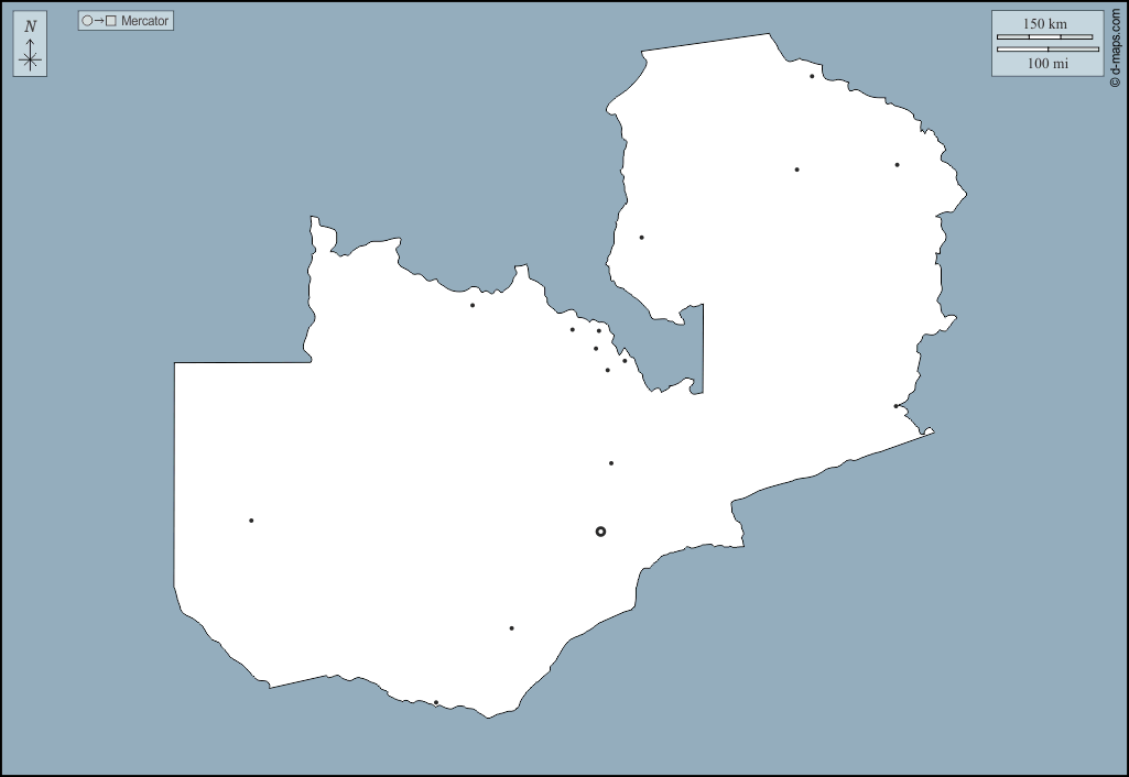 Замбия : d-maps.com: Бесплатная карта, бесплатная карта, свободная карта, Бесплатная базовая карта
 : контур, Главные города