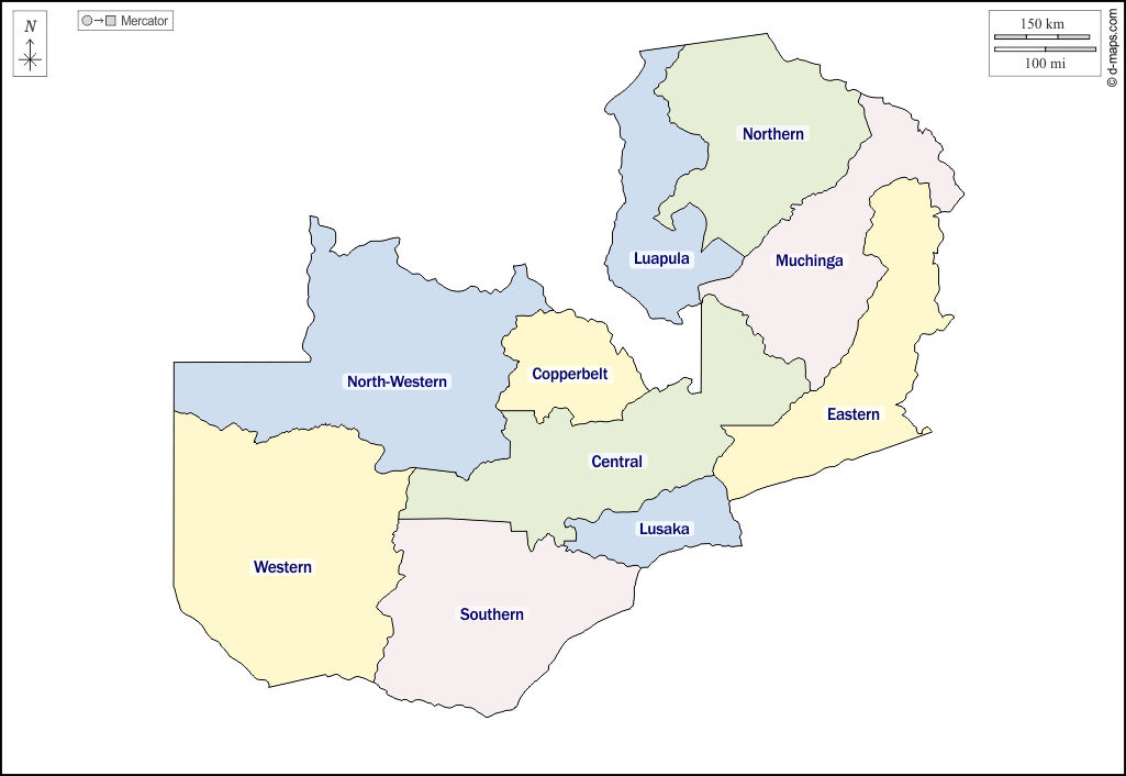 Sambia : d-maps.com: Kostenlose Karten, kostenlose stumme Karte, kostenlose unausgefüllt Landkarte, kostenlose hochauflösende Umrisskarte : Umrisse, Provinzen, Namen, Farbe, weiß