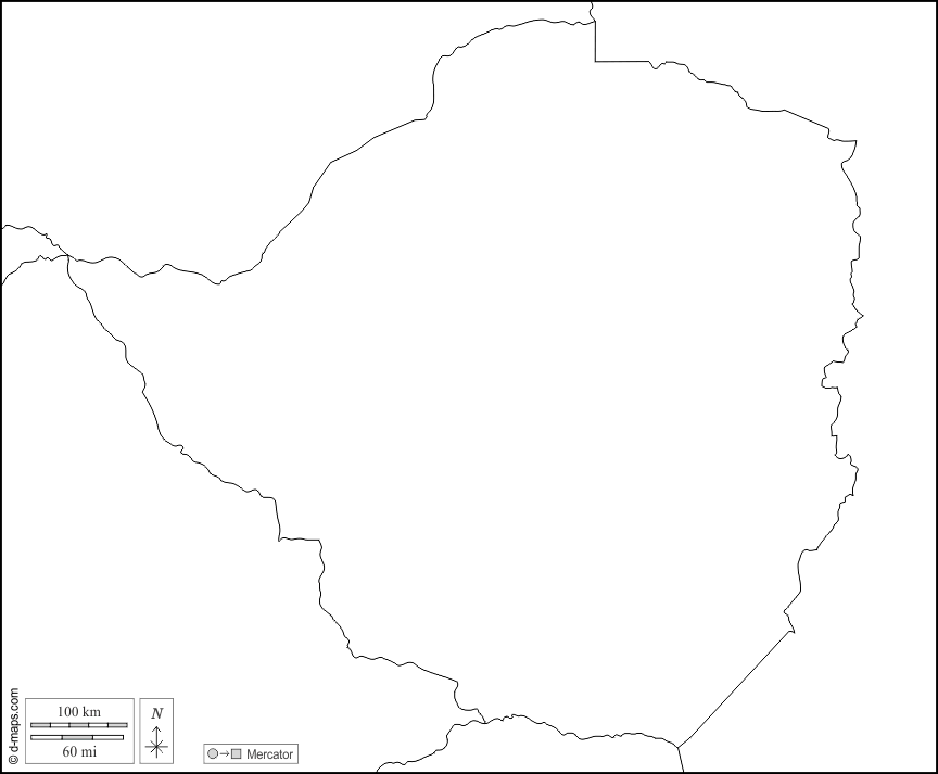 Zimbabwe : d-maps.com: mappa gratuita, mappa muta gratuita, cartina muta gratuita : frontiere, bianco