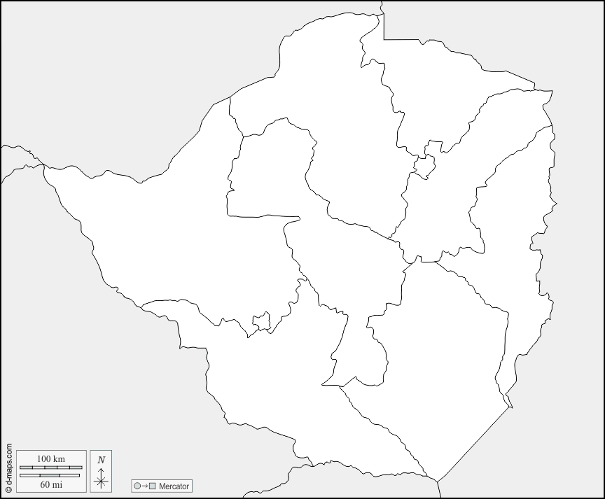 Zimbabwe : d-maps.com: mappa gratuita, mappa muta gratuita, cartina muta gratuita : frontiere, province