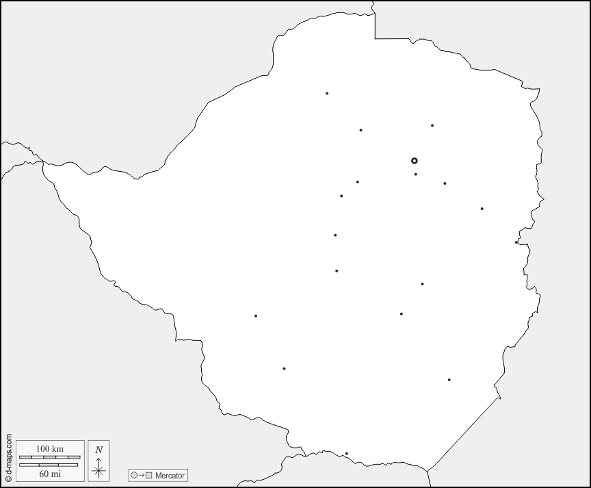 Zimbabwe : d-maps.com: mappa gratuita, mappa muta gratuita, cartina muta gratuita : frontiere, principali città