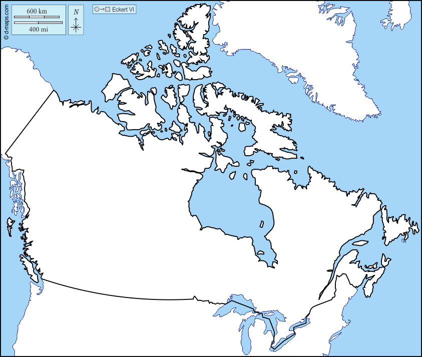 Canada : d-maps.com: mappa gratuita, mappa muta gratuita, cartina muta gratuita : litorali, limiti