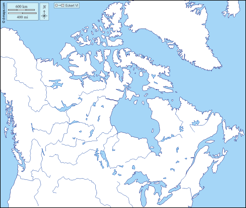 Canada : d-maps.com: mappa gratuita, mappa muta gratuita, cartina muta gratuita : litorali, idrografia