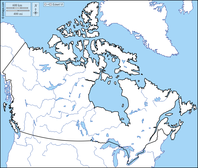 Canada : d-maps.com: mappa gratuita, mappa muta gratuita, cartina muta gratuita : litorali, limiti, idrografia