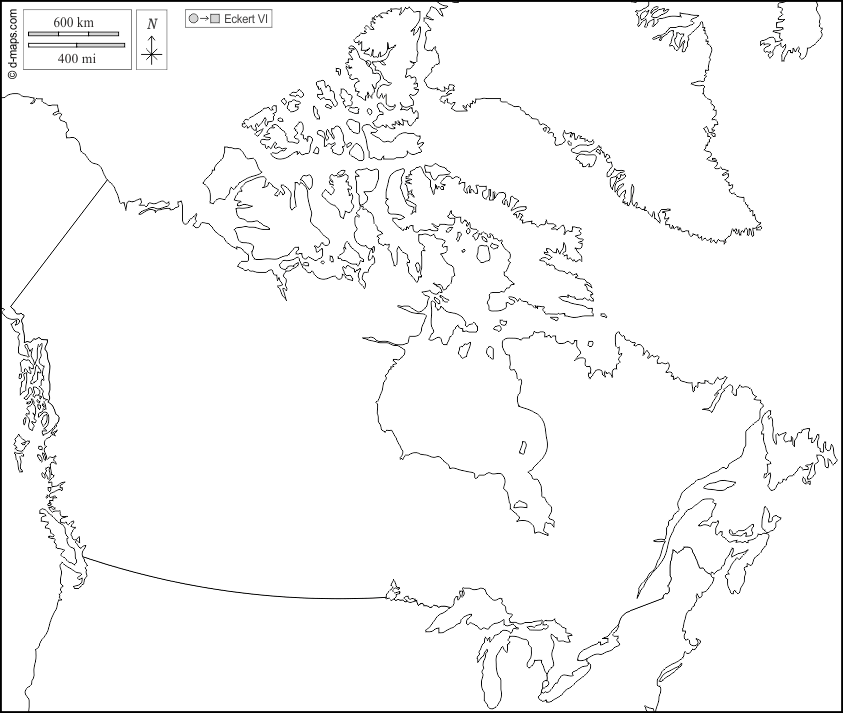 Canada : d-maps.com: mappa gratuita, mappa muta gratuita, cartina muta gratuita : frontiere, bianco
