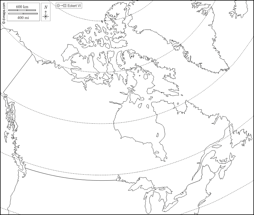 Canada : d-maps.com: mappa gratuita, mappa muta gratuita, cartina muta gratuita : frontiere, latitudine, bianco