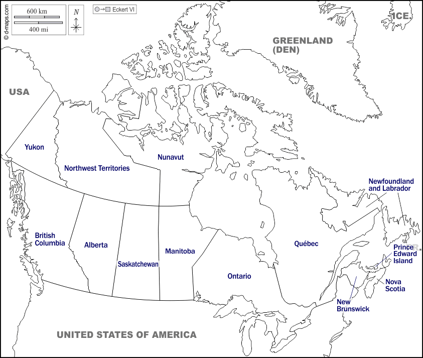 Canada : d-maps.com: mappa gratuita, mappa muta gratuita, cartina muta gratuita : frontiere, province, territori, nomi, bianco