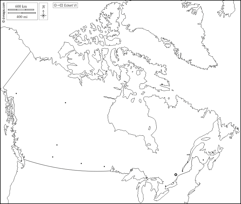 Canada : d-maps.com: mappa gratuita, mappa muta gratuita, cartina muta gratuita : frontiere, principali città, bianco