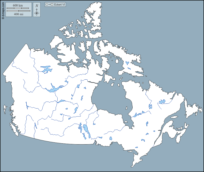 Canada : d-maps.com: mappa gratuita, mappa muta gratuita, cartina muta gratuita : contorni, idrografia