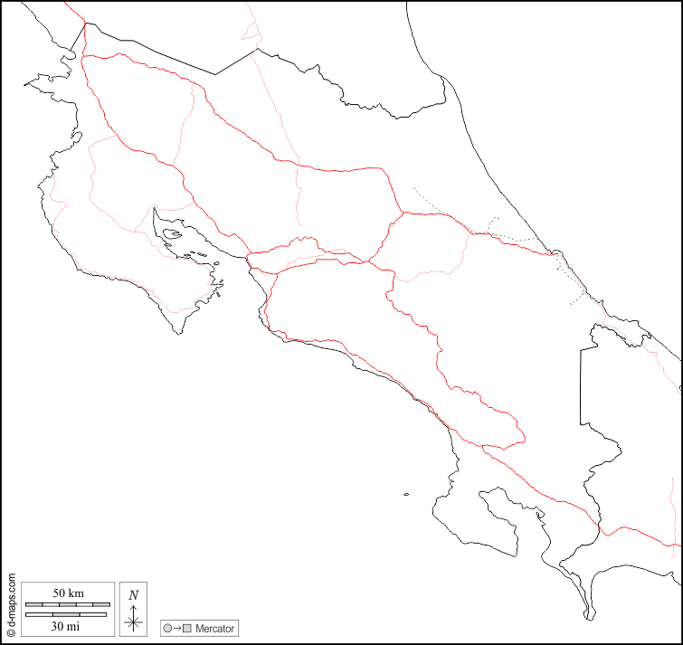 कोस्टा रिका : d-maps.com: नि: शुल्क मानचित्र, नि: शुल्क रिक्त नक्शा, नि: शुल्क रूपरेखा मानचित्र, नि: शुल्क आधार मानचित्र
 : सीमाओं, सड़कों, सफेद