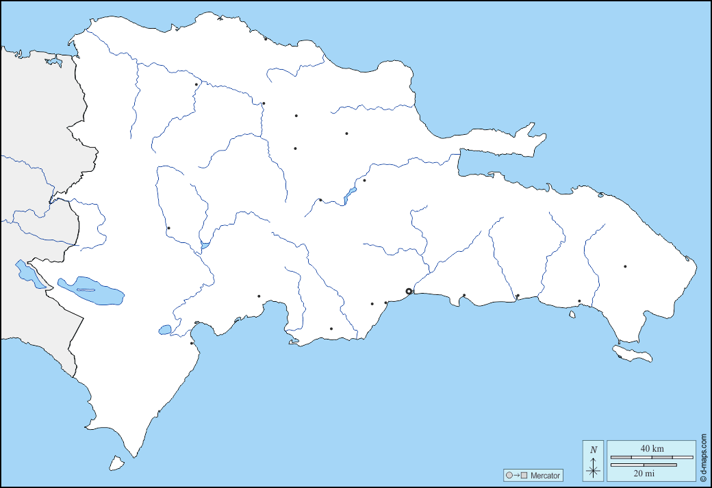 Repubblica Domenicana : d-maps.com: mappa gratuita, mappa muta gratuita, cartina muta gratuita : frontiere, idrografia, principali città