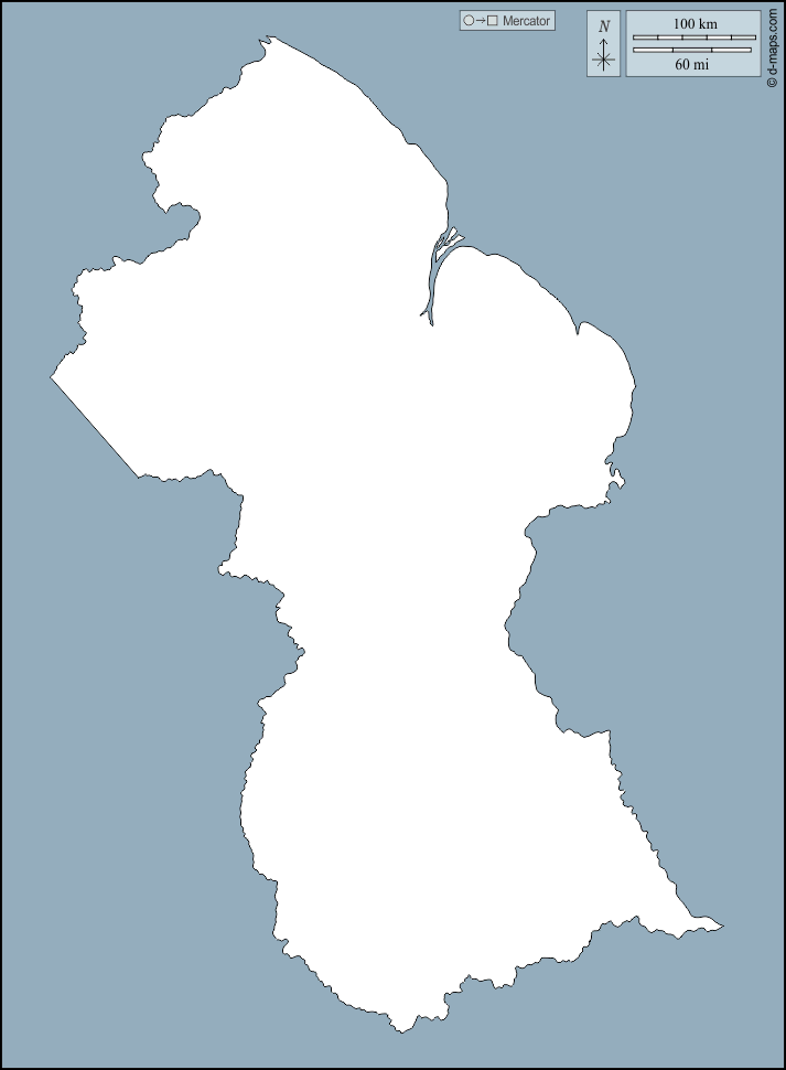 Guyana : d-maps.com: mappa gratuita, mappa muta gratuita, cartina muta gratuita : contorni