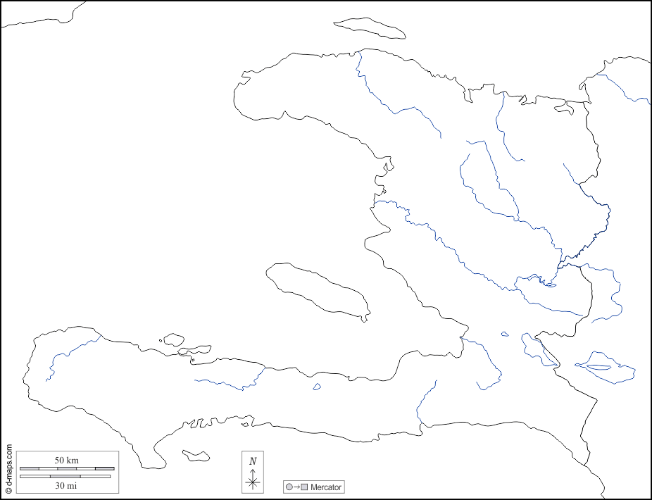 Haiti : d-maps.com: mappa gratuita, mappa muta gratuita, cartina muta gratuita : frontiere, idrografia, bianco