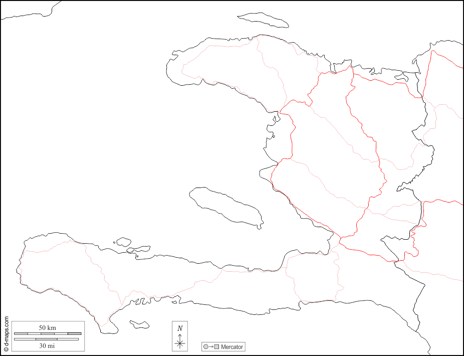 Haiti : d-maps.com: mappa gratuita, mappa muta gratuita, cartina muta gratuita : frontiere, strade, bianco