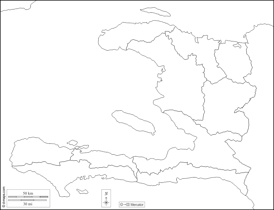 Haiti : d-maps.com: mappa gratuita, mappa muta gratuita, cartina muta gratuita : frontiere, dipartimenti, bianco