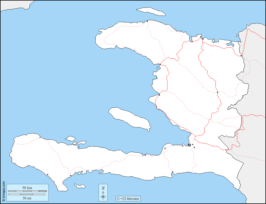 Haiti : d-maps.com: mappa gratuita, mappa muta gratuita, cartina muta gratuita : frontiere, principali città, strade