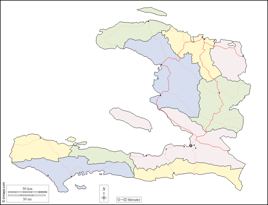 Haiti : d-maps.com: Kostenlose Karten, kostenlose stumme Karte, kostenlose unausgefüllt Landkarte, kostenlose hochauflösende Umrisskarte : Umrisse, Departements, Wichtige Städte, Straßen, Farbe, weiß