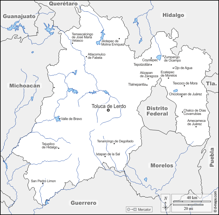 Mexico : d-maps.com: mappa gratuita, mappa muta gratuita, cartina muta gratuita : frontiere, idrografia, principali città, nomi