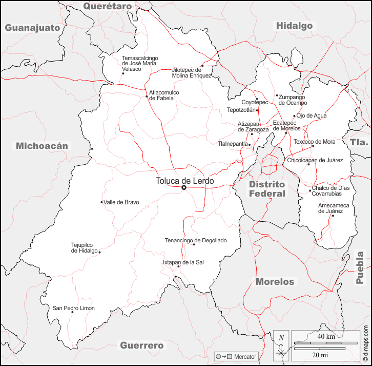 Mexico : d-maps.com: mappa gratuita, mappa muta gratuita, cartina muta gratuita : frontiere, principali città, strade, nomi