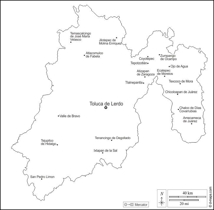 Mexico : d-maps.com: mappa gratuita, mappa muta gratuita, cartina muta gratuita : contorni, principali città, nomi, bianco