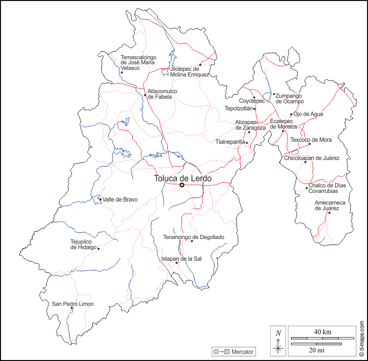 Mexico : d-maps.com: mappa gratuita, mappa muta gratuita, cartina muta gratuita : contorni, idrografia, principali città, strade, nomi, bianco