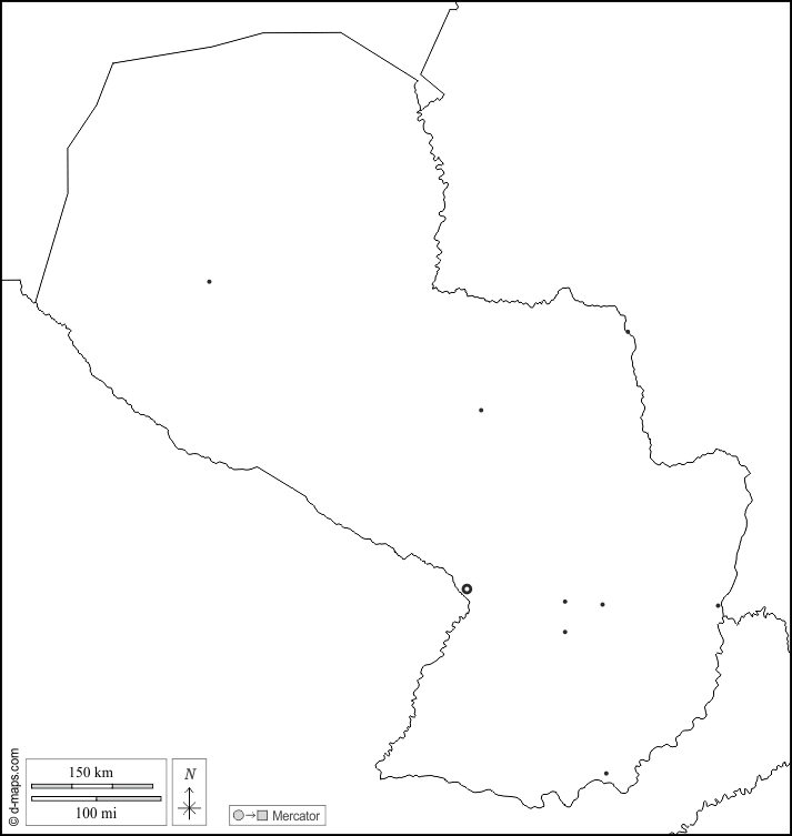 Paraguay : d-maps.com: mappa gratuita, mappa muta gratuita, cartina muta gratuita : frontiere, principali città, bianco