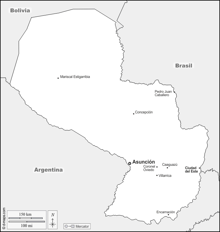 Paraguay : d-maps.com: mappa gratuita, mappa muta gratuita, cartina muta gratuita : frontiere, principali città, nomi