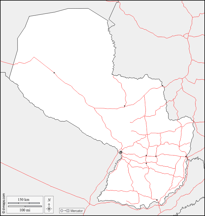 Paraguay : d-maps.com: mappa gratuita, mappa muta gratuita, cartina muta gratuita : frontiere, principali città, strade