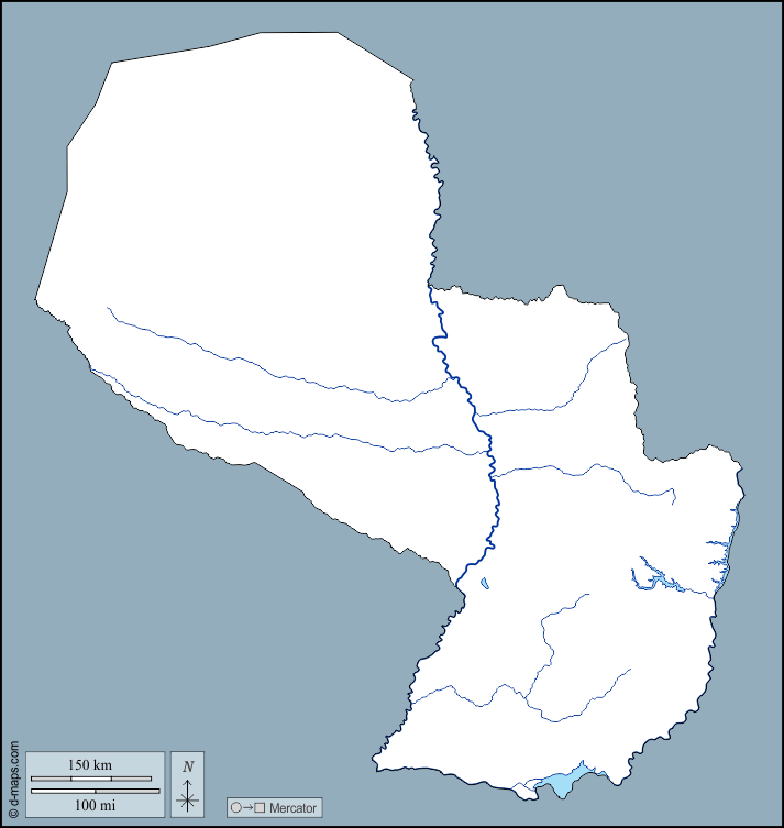 Paraguay : d-maps.com: mappa gratuita, mappa muta gratuita, cartina muta gratuita : contorni, idrografia
