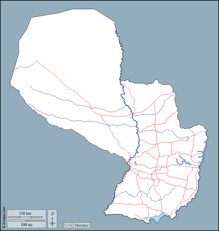 Paraguay : d-maps.com: Kostenlose Karten, kostenlose stumme Karte, kostenlose unausgefüllt Landkarte, kostenlose hochauflösende Umrisskarte : Umrisse, Hydrografie, Straßen