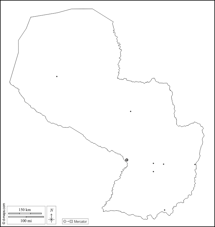巴拉圭 : d-maps.com: 免费地图, 免费的空白地图, 免费的轮廓地图, 免费基地地图 : 大纲, 主要城市, 白
