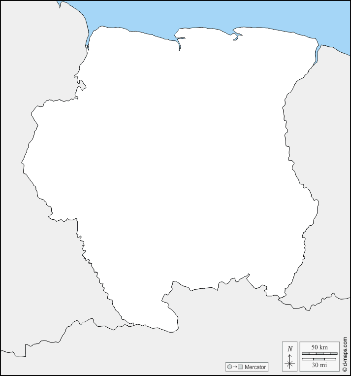 Suriname : d-maps.com: mappa gratuita, mappa muta gratuita, cartina muta gratuita : frontiere