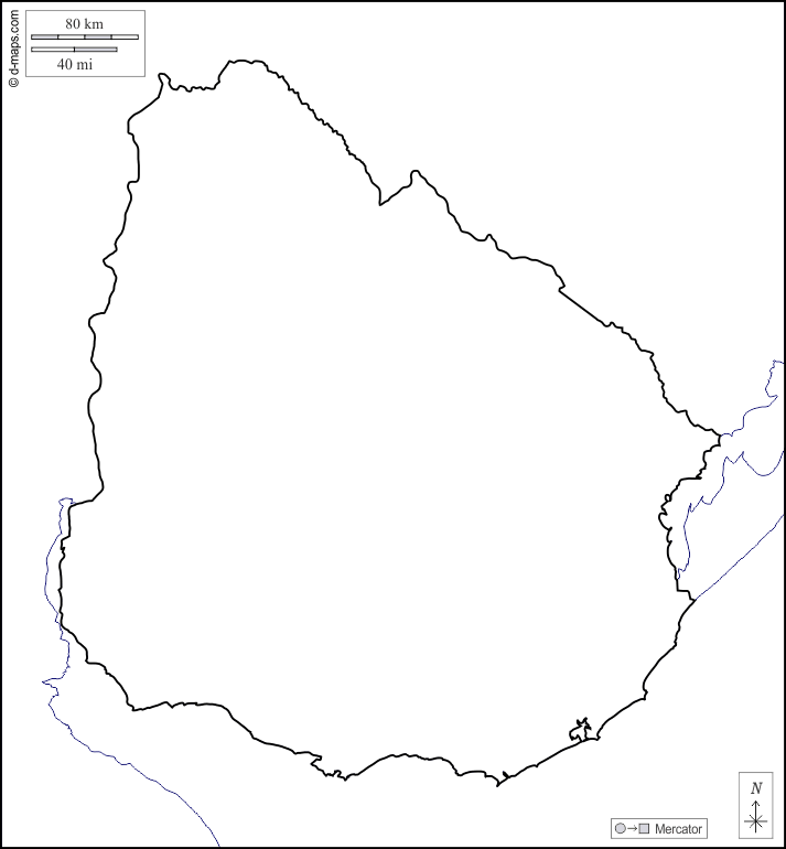 Uruguay : d-maps.com: mappa gratuita, mappa muta gratuita, cartina muta gratuita : litorali, limiti, bianco