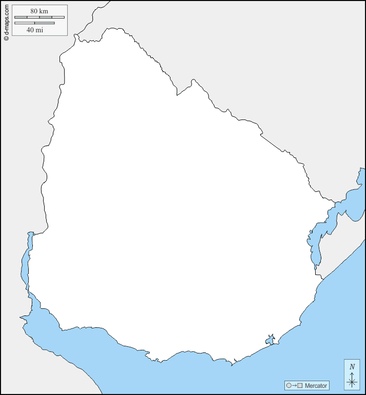 Uruguay : d-maps.com: mappa gratuita, mappa muta gratuita, cartina muta gratuita : frontiere