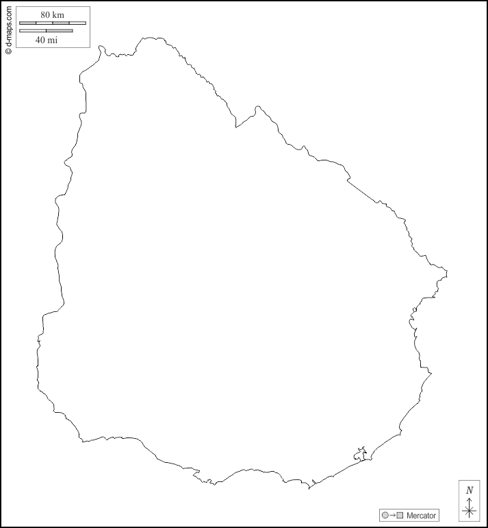 Uruguay : d-maps.com: mappa gratuita, mappa muta gratuita, cartina muta gratuita : contorni, bianco