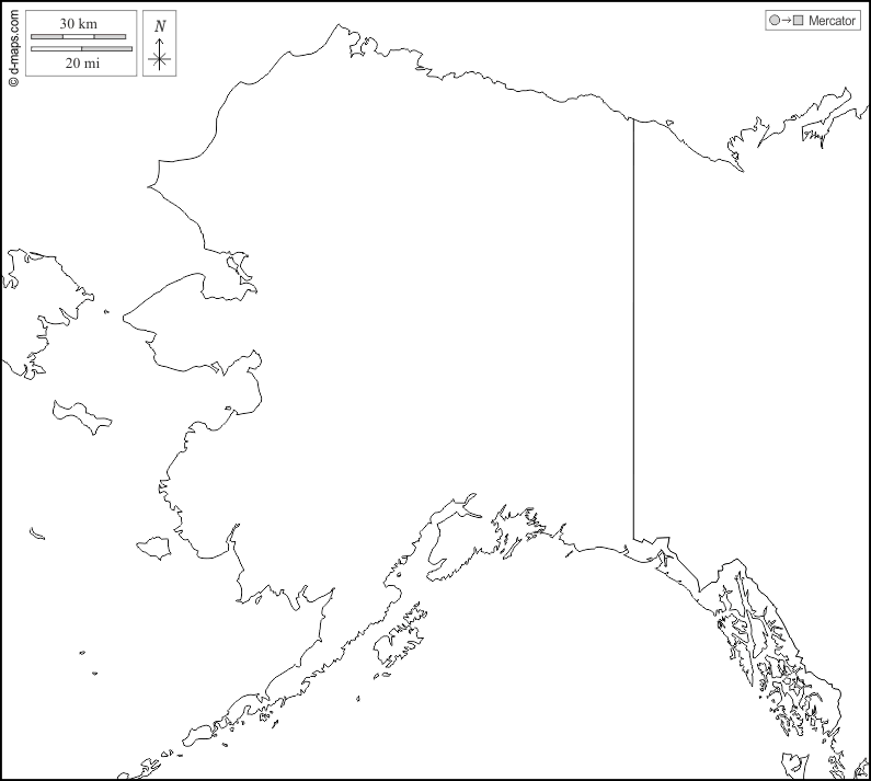 Alaska : d-maps.com: mappa gratuita, mappa muta gratuita, cartina muta gratuita : frontiere, bianco