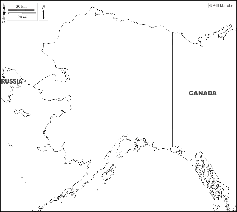 Alaska : d-maps.com: mappa gratuita, mappa muta gratuita, cartina muta gratuita : frontiere, nomi, bianco