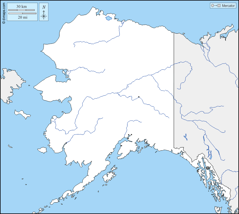 Alaska : d-maps.com: mappa gratuita, mappa muta gratuita, cartina muta gratuita : frontiere, idrografia, principali città