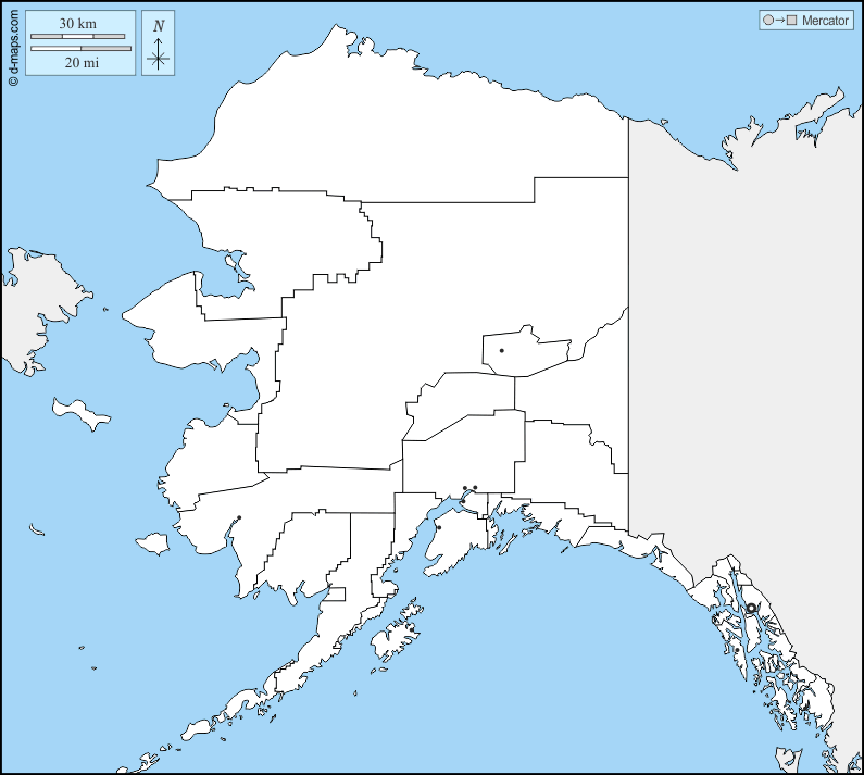 Alaska : d-maps.com: mappa gratuita, mappa muta gratuita, cartina muta gratuita : frontiere, boroughs (divisioni), principali città