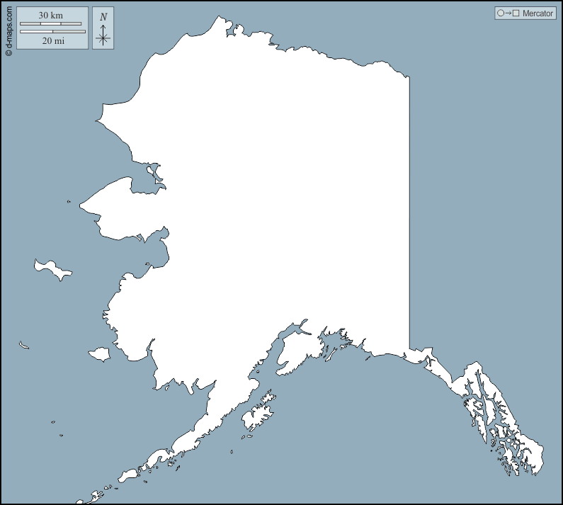 Alaska : d-maps.com: mappa gratuita, mappa muta gratuita, cartina muta gratuita : contorni