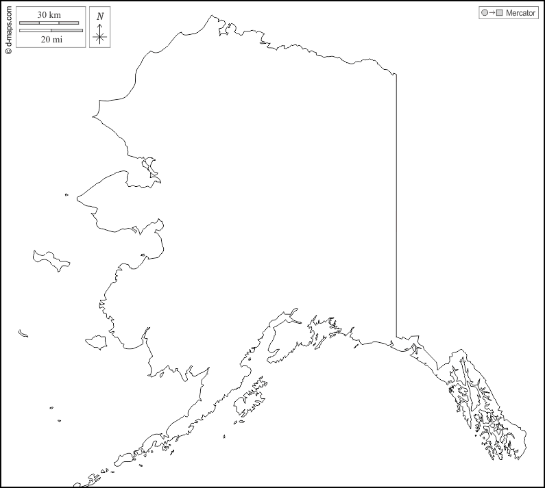 Alaska : d-maps.com: mappa gratuita, mappa muta gratuita, cartina muta gratuita : contorni, bianco
